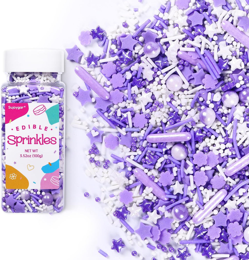 Purple Sprinkles for Cake Decorating, 3.52oz Edible Star Sprinkles, Cupcake Sprinkles, Baking Sprinkles, Ice Cream Sprinkles, Cookie Sprinkles