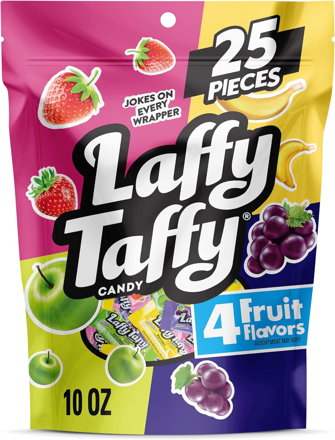 Laffy Taffy Assorted, Mini Bars, Stand Up Bag, Chewy Candy in a Variety of Fruity Flavors, 10 oz