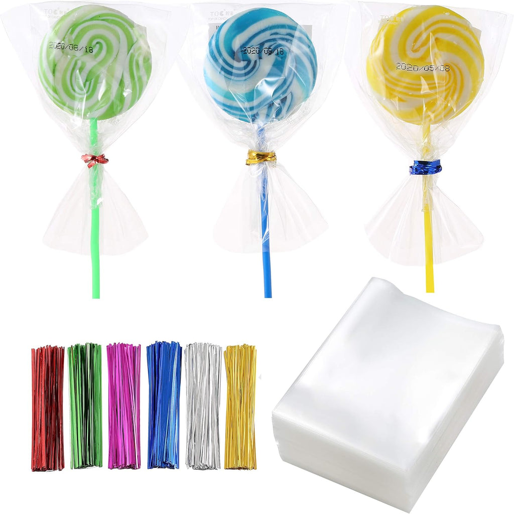 LISM 400 PCS 3" x 4" Thick Clear Cello Treat Bags Durable Plastic Cellophane Bag With Ties Packing Bakery Popcorn Cookies Candies Lollipop Treat Poly Bags