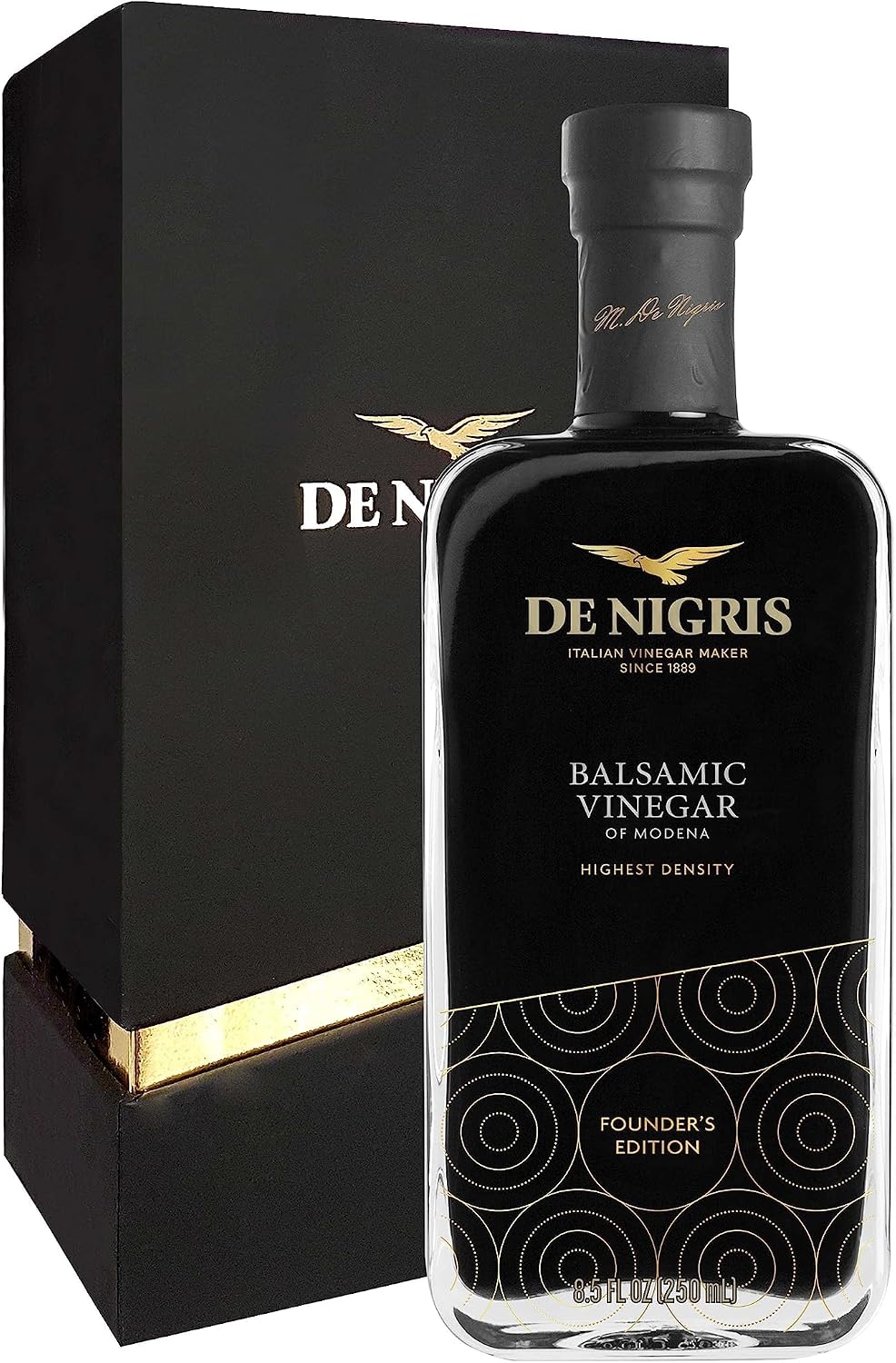 De Nigris Balsamic Vinegar Of Modena Excellence Line Founder's Edition Recipe (70% Grape Must) 8,5 Oz (250ml) | Balsamic Vinegar From Modena Italy Thick and Intense | Aged
