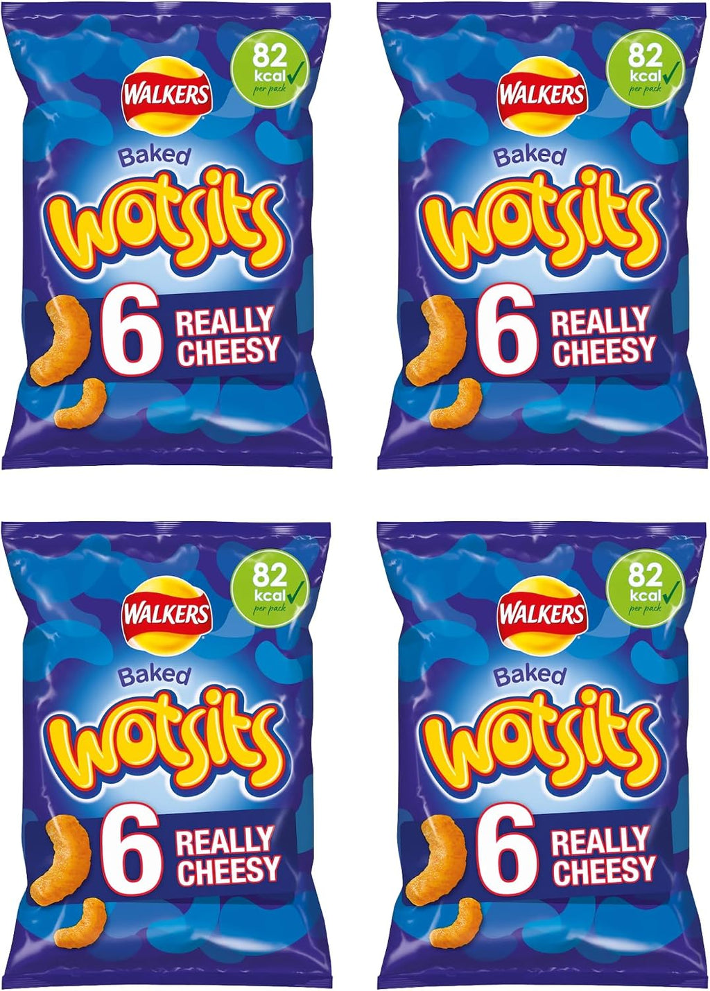 Walkers Wotsits Really Cheesy Baked Crisps, 82 kcal per Pack, 6x16.5g Multipack, Pack of 4