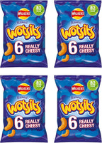 Walkers Wotsits Really Cheesy Baked Crisps, 82 kcal per Pack, 6x16.5g Multipack, Pack of 4