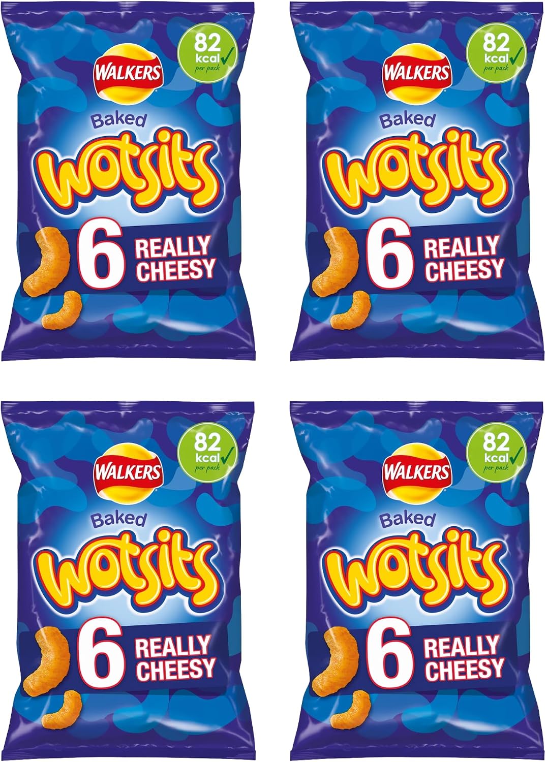 Walkers Wotsits Really Cheesy Baked Crisps, 82 kcal per Pack, 6x16.5g Multipack, Pack of 4