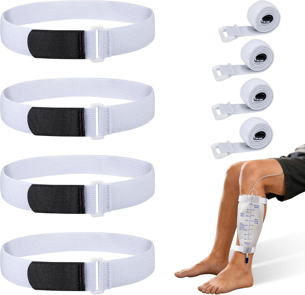 4 PCS Leg Bag Straps, Adjustable Urine Drainage Bag Strap Catheter Leg Bag Straps with Soft Elastic Fabric for Post-Surgery, Elderly Care, Washable, Latex-Free, Black