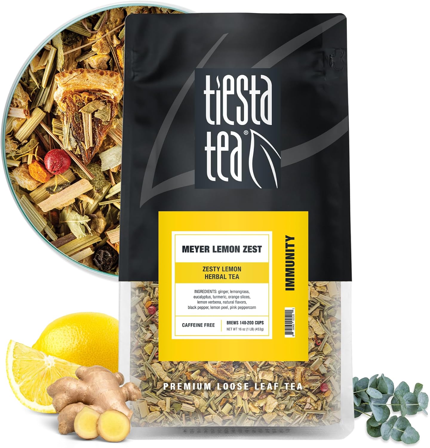 Tiesta Tea - Meyer Lemon Zest, Loose Leaf, Zesty Lemon Herbal Tea, Premium Caffeine Free Blend, Make Hot or Iced & Brews Up to 200 Cups, 16 oz Resealable Bulk Pouch