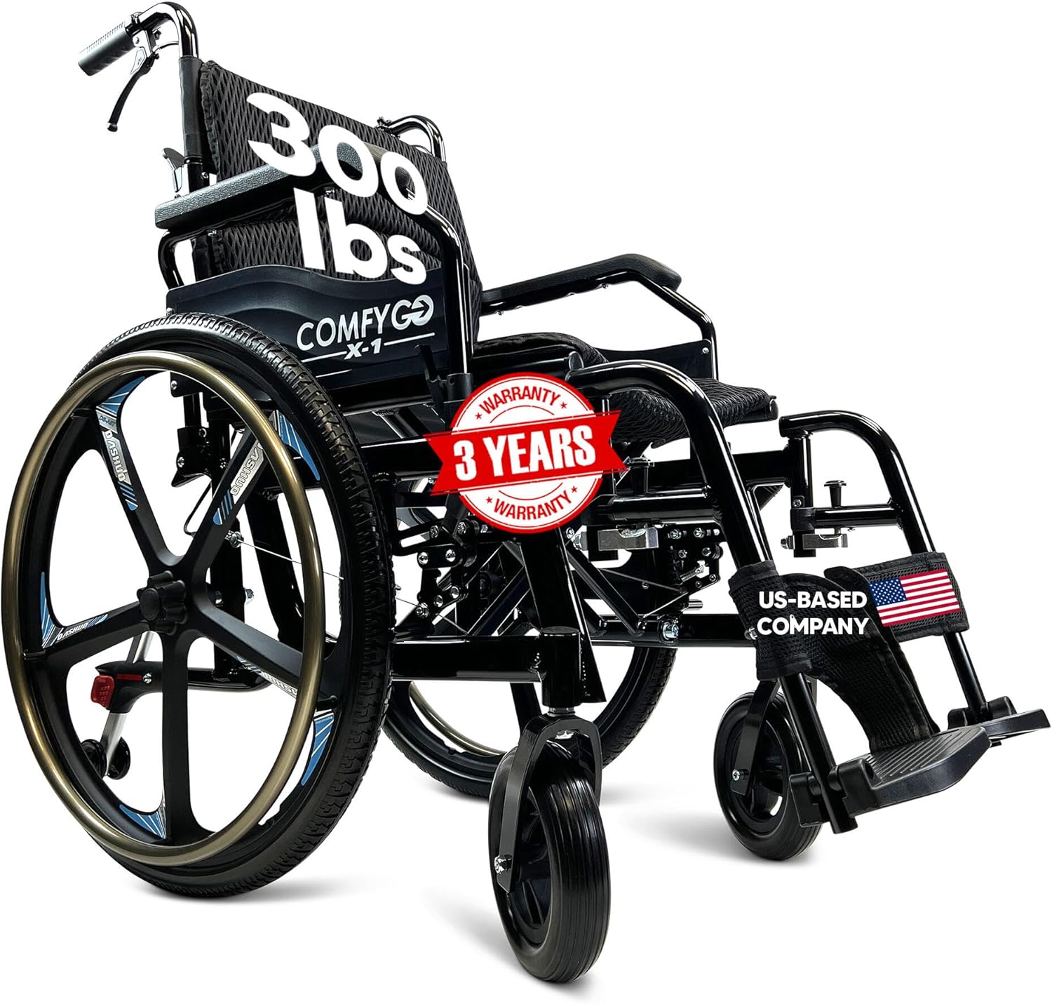 Lightweight Foldable Self Propelled Wheelchair - Self-Propelled Transfer Wheelchairs,17.5" Seat Width, Special Edition, Black