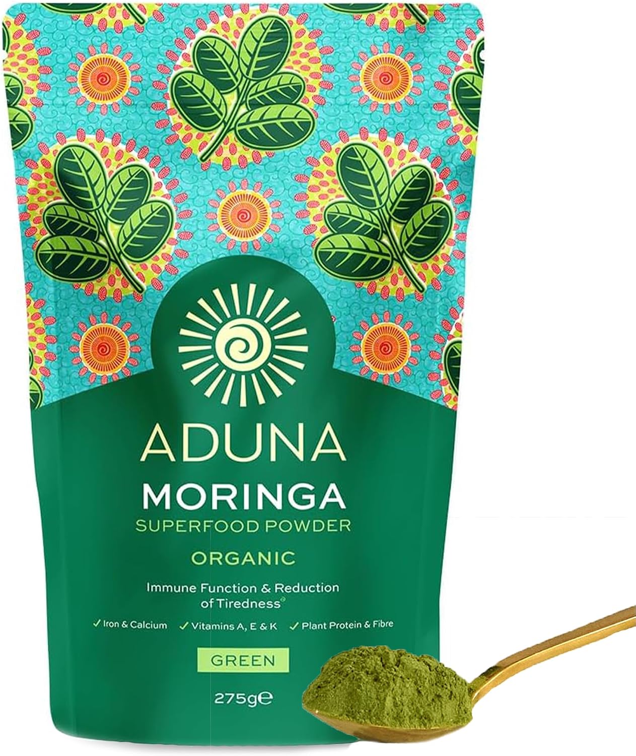 Aduna Organic Moringa Powder | 100% Pure Moringa Leaf for Energy & Immune Support | Natural Vegan Source of Iron, Calcium & Protein | Superfood Powder for Smoothies, Soups, Stews & More | 275g