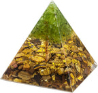 Nupuyai Tree of Life Peridot and Tiger's Eye Crystal Orgone Pyramid Stone for Protection, Reiki Healing Chakra Meditation Energy Generator for Home Decor