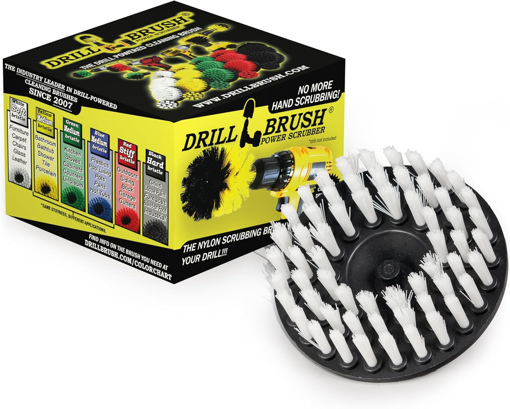 Drillbrush 5" Round Soft Bristle Scrub Brush Power Drill Attachment - Car Carpet Cleaning - Interior Detailing Tool - Tire Cleaner Drill Attachment - Automotive Seat Cleaning Brush - Wheel Polishing