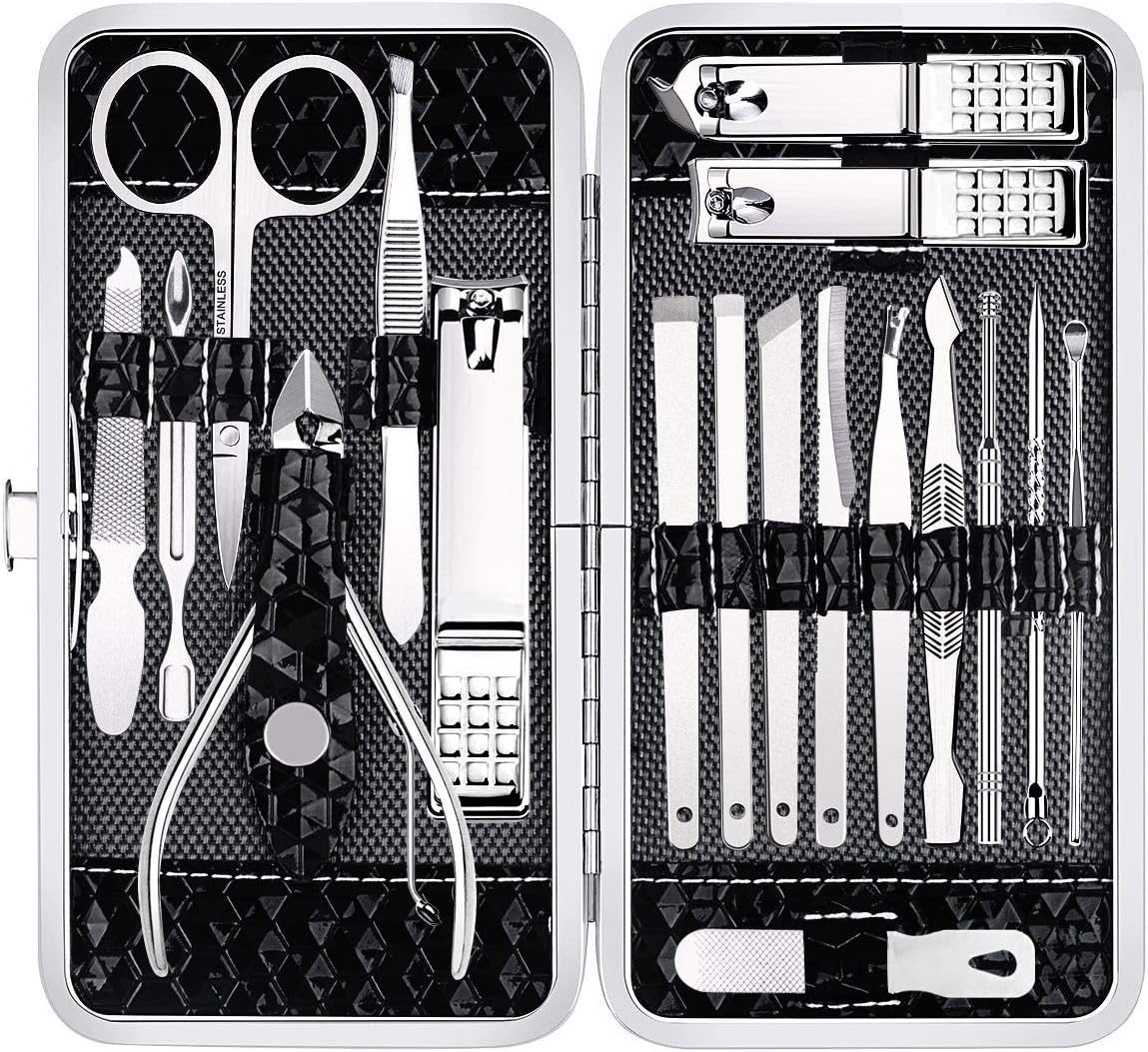 Nail Clippers Set Fingernail and Toenail Clipper Cutters for Men and Women, Professional Manicure Pedicure Grooming Kit, 18 Pieces Stainless Steel Nail Care Tools with PU Leather Travel Case