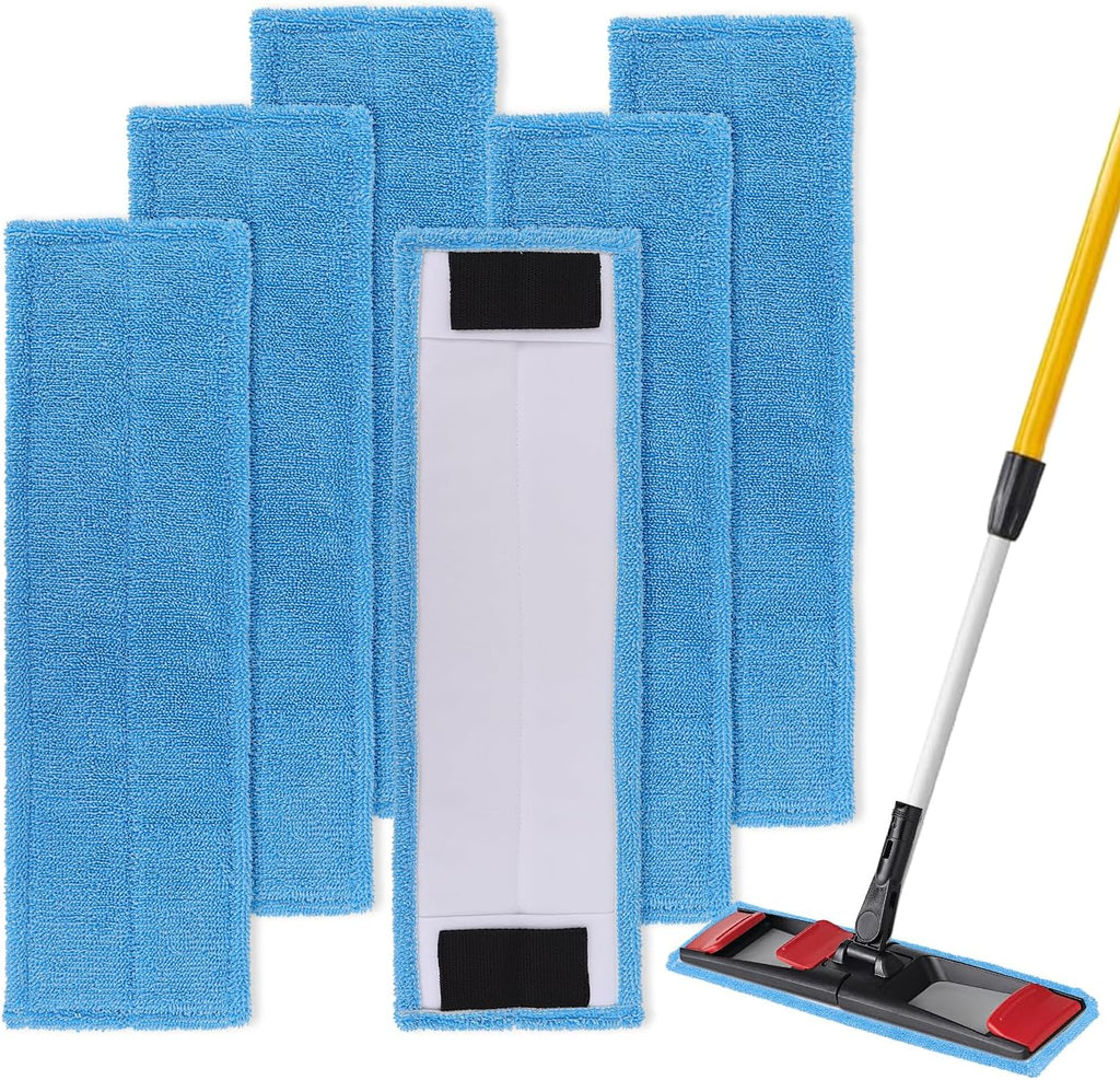 Replacement Flat Mop Pads Fit for Rubbermaid Commercial 18 Inch Adaptable Mops - 6 Pack Wet & Dry Microfiber Professional Cleaners Reusable Refills for Light-Duty Floor Cleaning- Blue