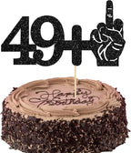 Ephlyn 1Pc 49+1 Black Glitter Cake Topper 50th Birthday Party Cake Decorations for Funny Fifty Years Old Birthday Party Supplies