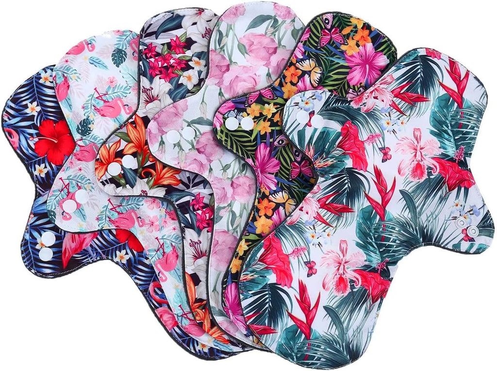 7pcs Pack Reusable Washable Cloth Incontinence Pads Including 6pcs Heavy Flow Bamboo Charcoal Reusable Menstrual Pads Cloth Mama Sanitary Pad + 1pc Mini Wet Bag