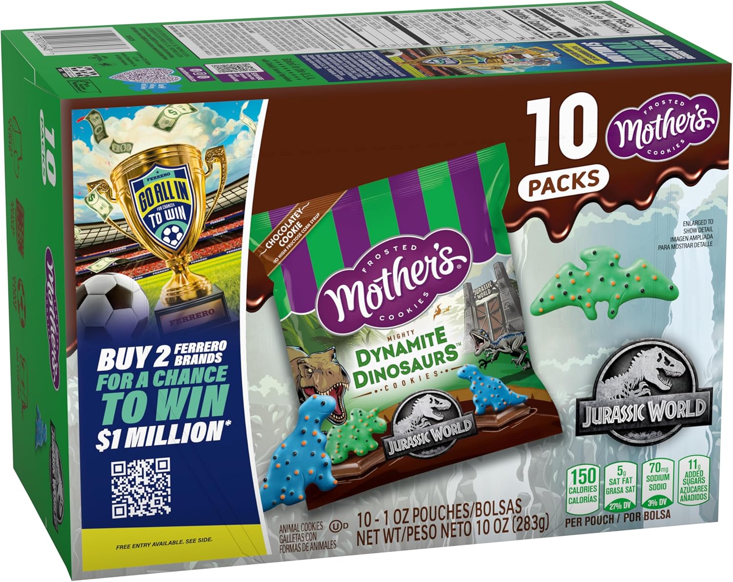 Mother's Chocolatey Dynamite Dinosaurs Cookies, Inspired by Jurassic World, Individually Wrapped Treats, 10-Pack Box, 10 oz