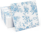 100 Pack Blue Floral Cocktail Napkins, Guest Hand Towels Disposable for Bathroom, Blue Floral Paper Napkins for Bridal and Baby Shower, Tea Party, Garden Party, Birthday Party