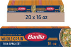 Barilla Whole Grain Thin Spaghetti Pasta, 16 oz. Box (Pack of 20) - Non-GMO, Made With 100% Whole Grain Durum Wheat - Great Source of Fiber