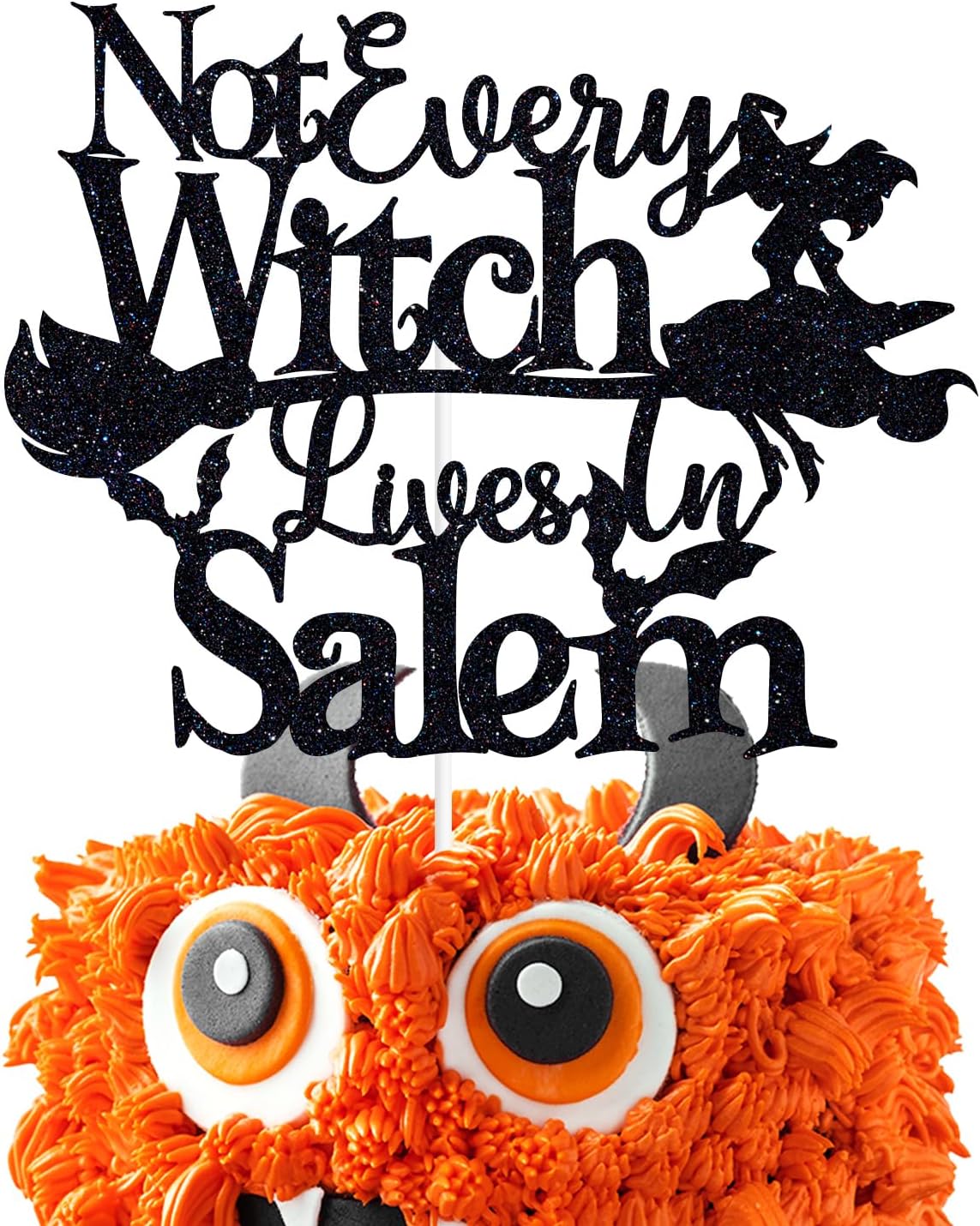 Black Glitter Not Every Witch Lives in Salem Cake Topper, Birthday Witch/Hocus Pocus, Halloween Themed Birthday Party Decorations for Women Girls
