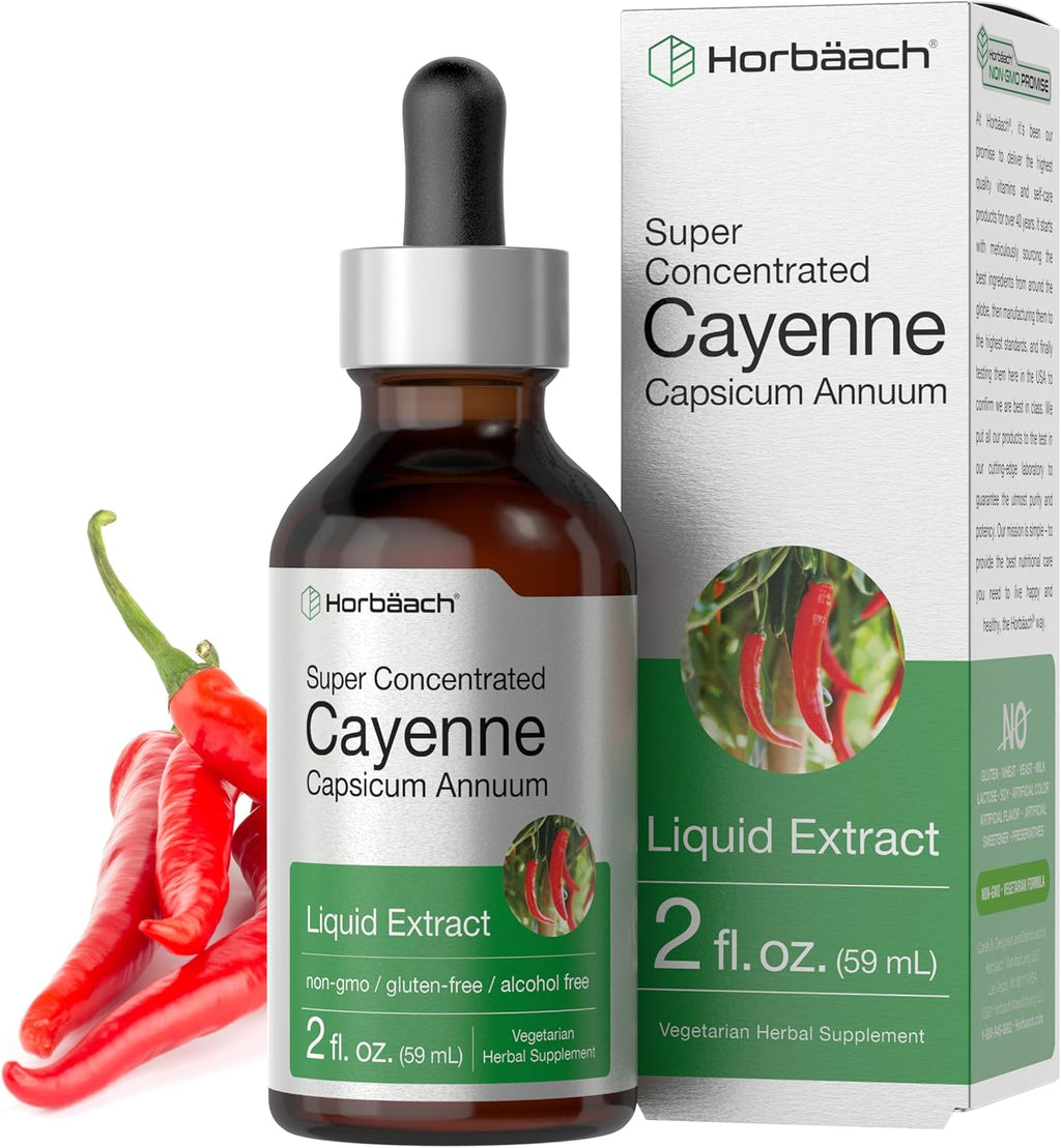 Horbaach Cayenne Pepper Drops | 2 fl oz | Liquid Extract | Alcohol Free Tincture | Vegetarian, Non-GMO & Gluten Free Supplement