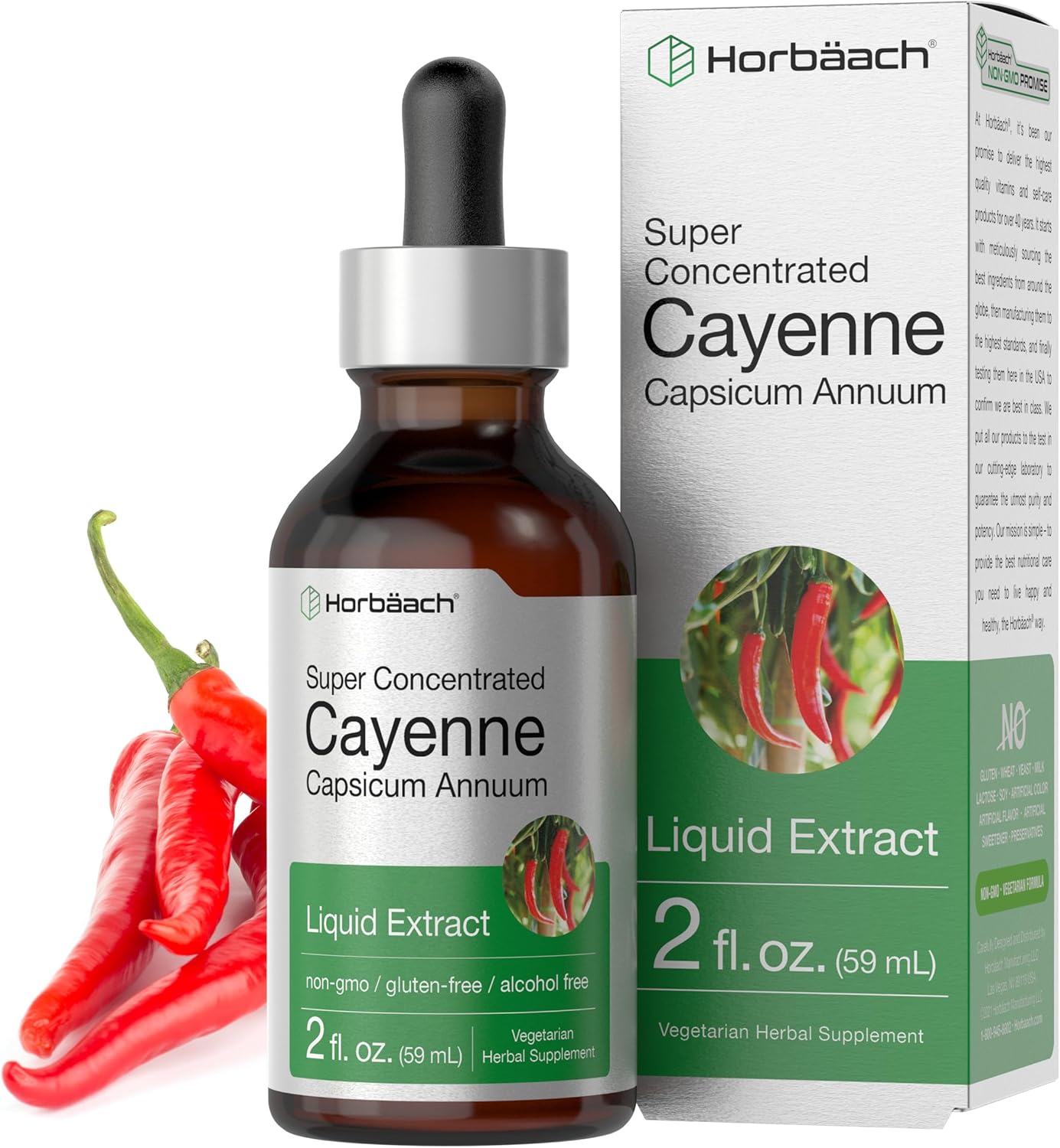 Horbaach Cayenne Pepper Drops | 2 fl oz | Liquid Extract | Alcohol Free Tincture | Vegetarian, Non-GMO & Gluten Free Supplement