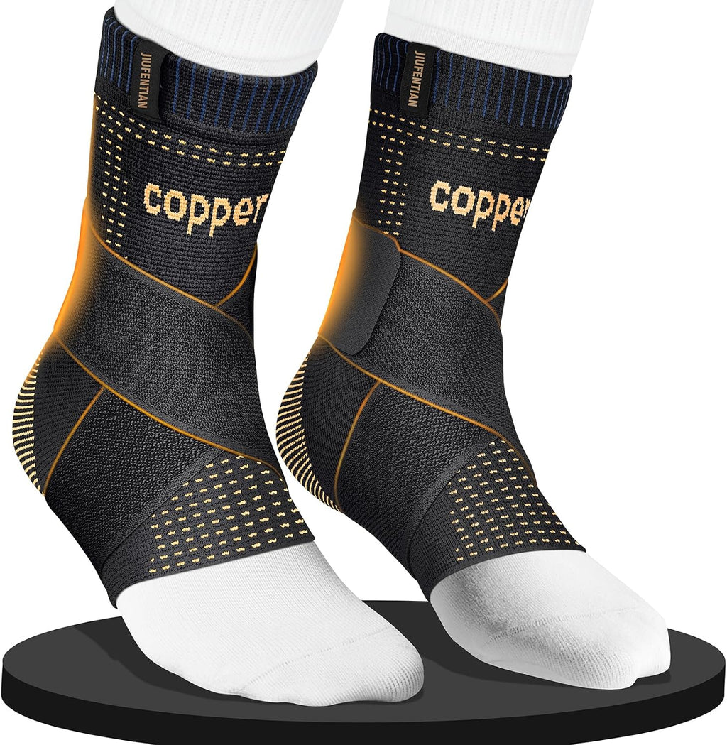 JIUFENTIAN Ultra-Thin & Copper Infused Ankle Support - Adjustable Compression Ankle Brace for Sprain Recovery, Plantar Fasciitis & Daily Pain Relief | Breathable, Durable, Fits Any Shoe (Large)