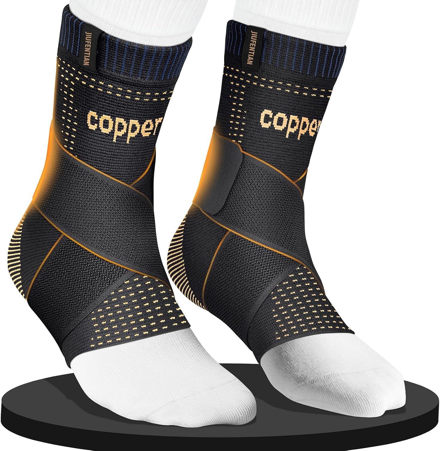 JIUFENTIAN Ultra-Thin & Copper Infused Ankle Support - Adjustable Compression Ankle Brace for Sprain Recovery, Plantar Fasciitis & Daily Pain Relief | Breathable, Durable, Fits Any Shoe (Large)