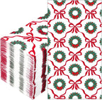 Potchen 100 Pcs Christmas Guest Paper Napkins Disposable Bathroom Hand Towels 3 Ply Bow Dinner Napkins for Xmas Bathroom Kitchen Decoupage Birthday Holiday Party Supplies(Christmas Wreaths and Bows)
