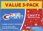 Crest Kid's Cavity Protection Toothpaste, Crest Kids Toothpaste, For Children And Toddlers 2+, Sparkle Fun, 4.6 Oz (Pack of 3), Toothpaste For Kids, Packaging may vary