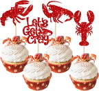 Gyufise 24Pcs Crawfish Cupcake Toppers Red Glitter Lobster Cupcake Picks Let's Get Cray Bachelorette Sea Animal Theme Baby Shower Kids Birthday Party Cake Decorations Supplies