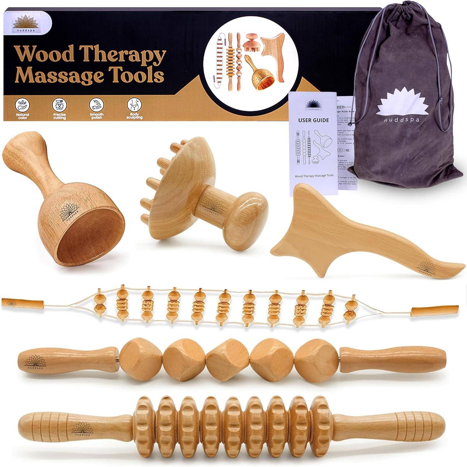 Wood Therapy Massage Tools 6-in-1, Lymphatic Drainage Massager Maderoterapia Kit - Anti Cellulite Body Sculpting & Contouring Wood Therapy Kit for Muscle Pain Relief & Deep Tissue Relaxation
