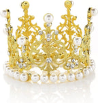JANOU Crown Tiara Cake Topper Crystal Pearl Children Hair Ornaments for Wedding Birthday Party Cake Decoration (Gold)
