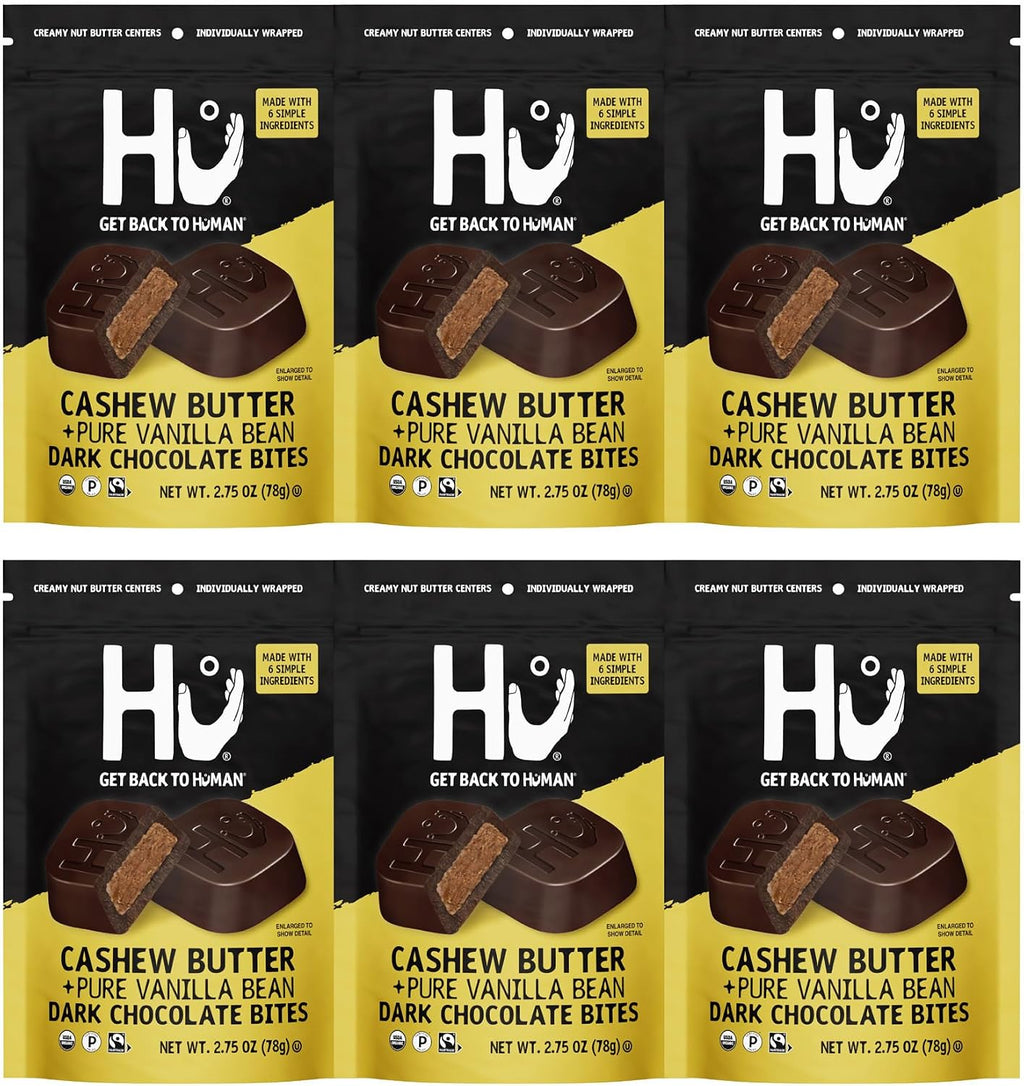Hu Cashew Butter + Pure Vanilla Bean Dark Chocolate Bites 6 Pack | Natural Organic Vegan, Gluten Free, Paleo, Non GMO, Fair Trade Dark Chocolate