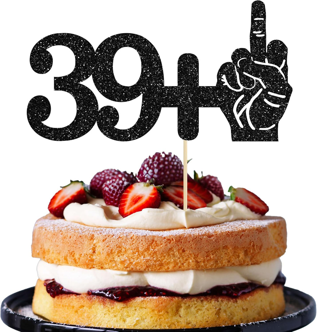Ephlyn 1Pc 39+1 Black Glitter Cake Topper 40th Birthday Party Cake Decorations for Funny Forty Years Old Birthday Party Supplies