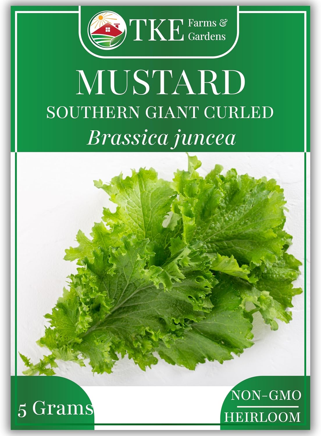 TKE Farms & Gardens - Mustard Green Seeds for Planting, Southern Giant Curled, 2000+ Heirloom Non-GMO Seeds, Grow Your own Mustard Greens, Instructions Included on Seed Packet, Brassica juncea, Qty 1