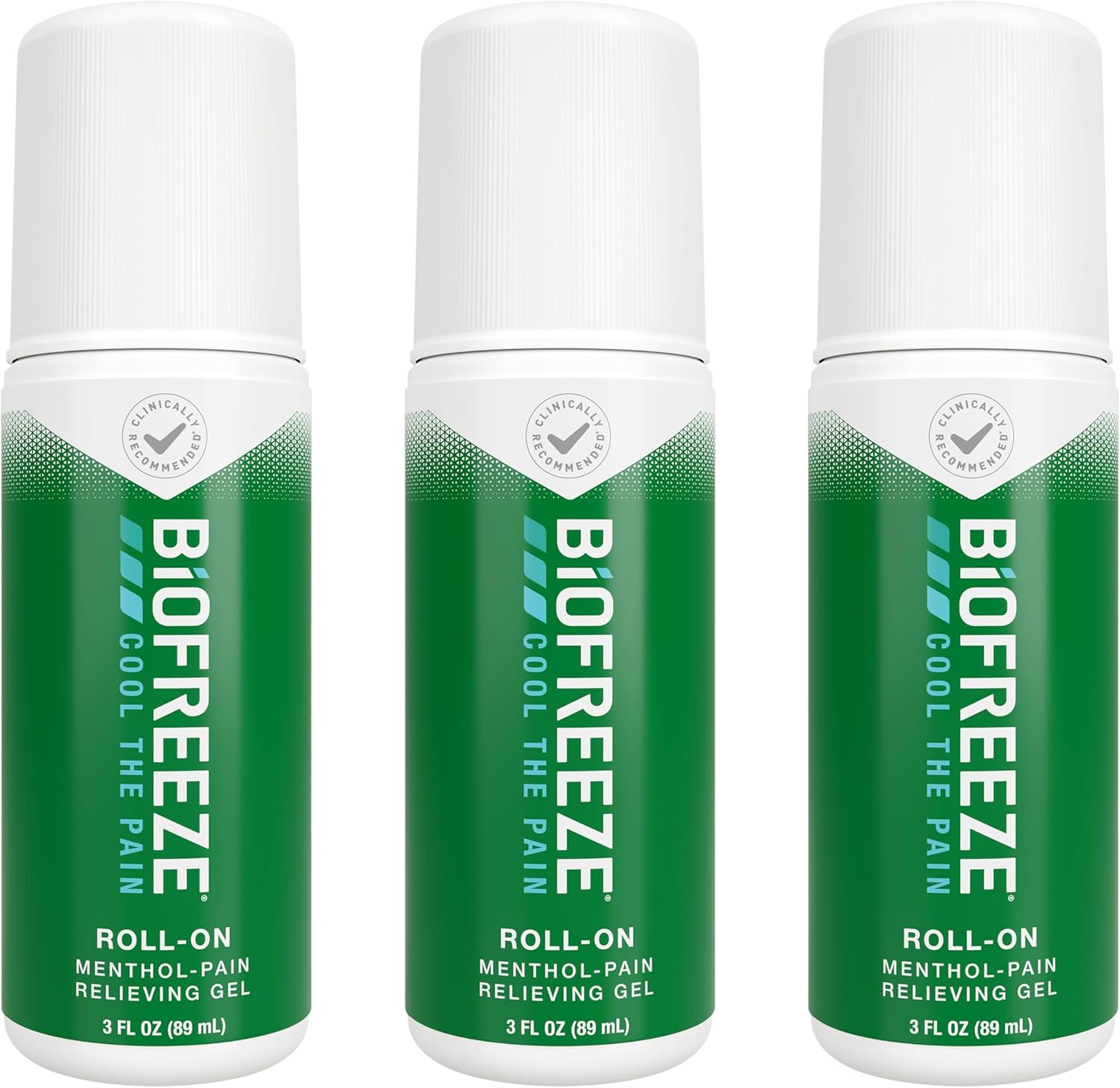 Biofreeze Roll On Pain Relief for Knee, Neck, Hip, Joint, Shoulder, & Simple Backache, Arthritis Pain Reliever, Sore Muscle Relief, Roll On Menthol Gel 3 Fl Oz (Pack of 3)