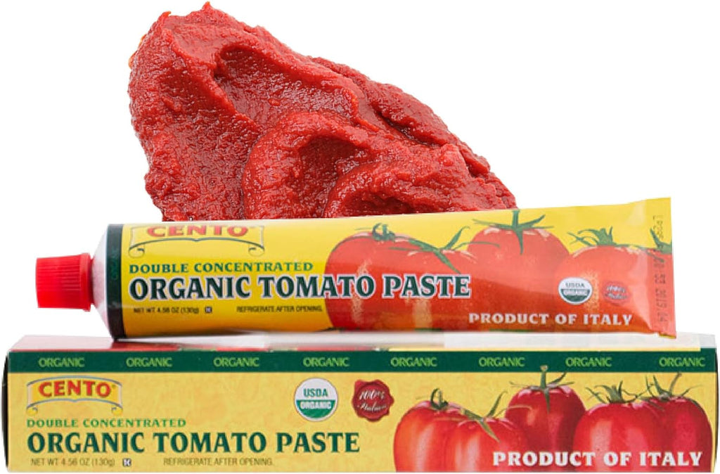 Cento Organic Tomato Paste, 4.56 Oz Tube (Pack of 12), Double Concentrated, Thick Paste from Red, Ripe Tomatoes, Grown and Processed in Italy - Non-GMO, Gluten-Free, BPA Free, Low Sodium