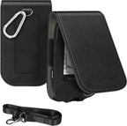MEDMAX PU Leather Protective Case with Detachable Hanging Lanyard for Freestyle Libre 3 2 / Libre Reader, Lightweight Shockproof Diabetic Storage Neck Sling Carrying Case with Carabiner Clip (Black)