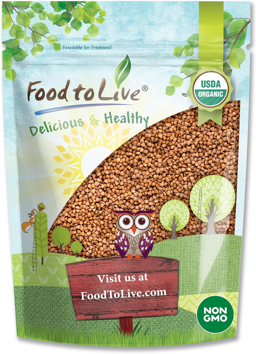 Food to Live Gluten Free Organic Roasted Buckwheat Kasha, 3 Pounds – Non-GMO Whole Groats. Quick-Cooking. Good Source of Fiber, Protein, and Copper.
