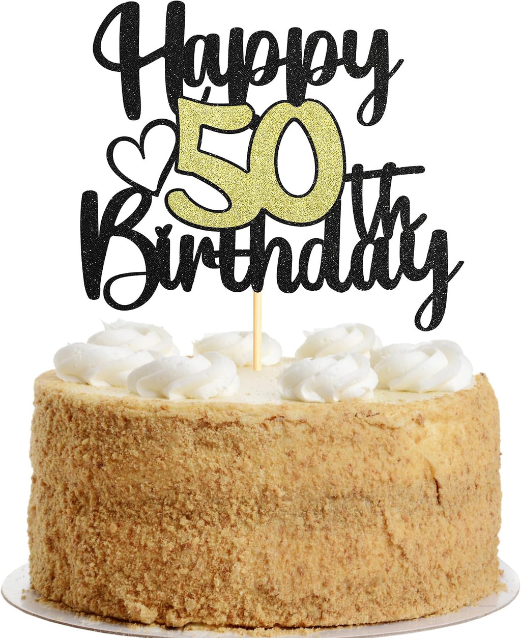 Sumerk 1 PC Happy 50th Birthday Cake Topper Gold Happy Birthday Cake Decorations for Women Men 50th Birthday Cake Toppers Cake Decoration for Birthday Anniversary Party