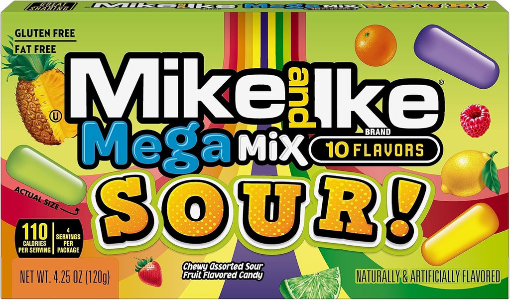 Mike and Ike Candy, Mega Mix Sour, 4.25oz Theater Box, Pack of 12