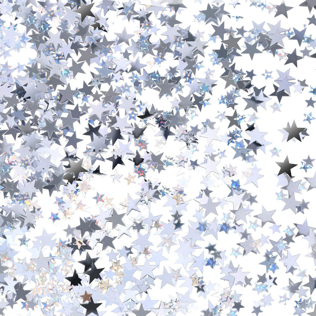 TecUnite Silver Metallic Star Confetti for Tables Silver and Glitter Star Table Confetti for Wedding Birthday Party Decoration, 60 Grams/ 2.1 Ounce