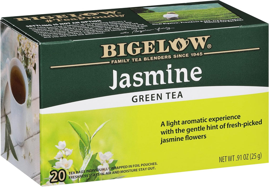 Bigelow Tea Jasmine Green Tea, Caffeinated Tea with Jasmine, 20 Count Box (Pack of 6), 120 Total Tea Bags