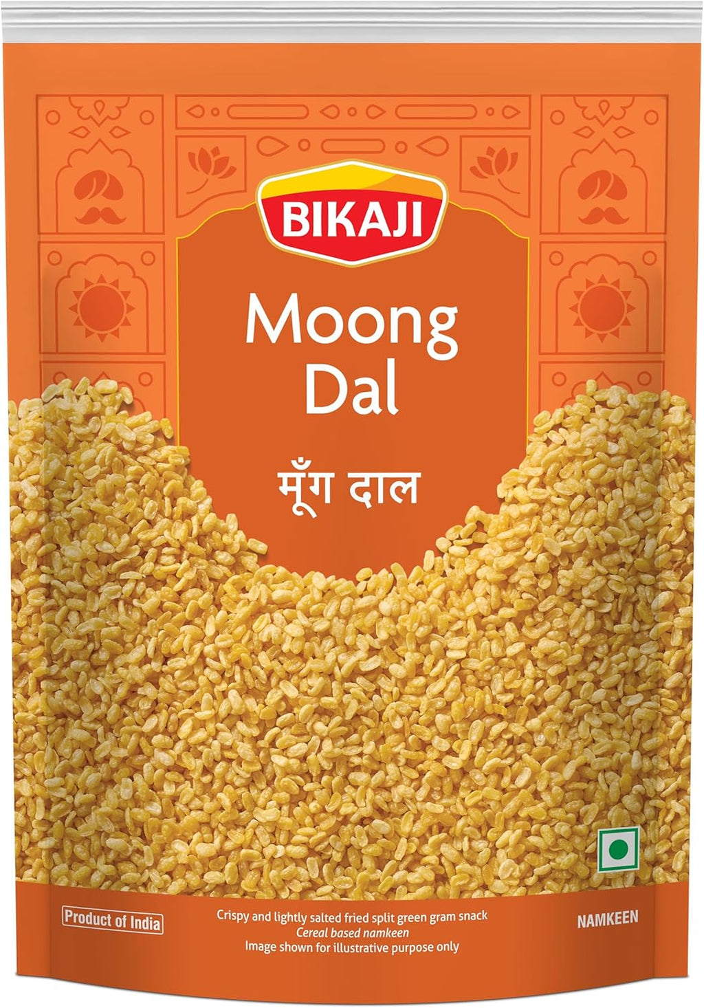 Bikaji Moong Dal 35.27 oz (1 kg), Salty Golden Beads, Crunchy Mug Dal Snack, Authentic Indian Flavor split Green Gram, Party Mix, Bar Snacks, Tea-Time, Ready-to-Eat, Paasi Paruppu