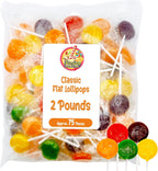 Lollipops Individually Wrapped - 2 Pound (About 75 pcs.) Bulk Suckers for Kids - Classic Lollipops Bulk Flats -5 Assorted Fruit Flavors - Holiday Candy