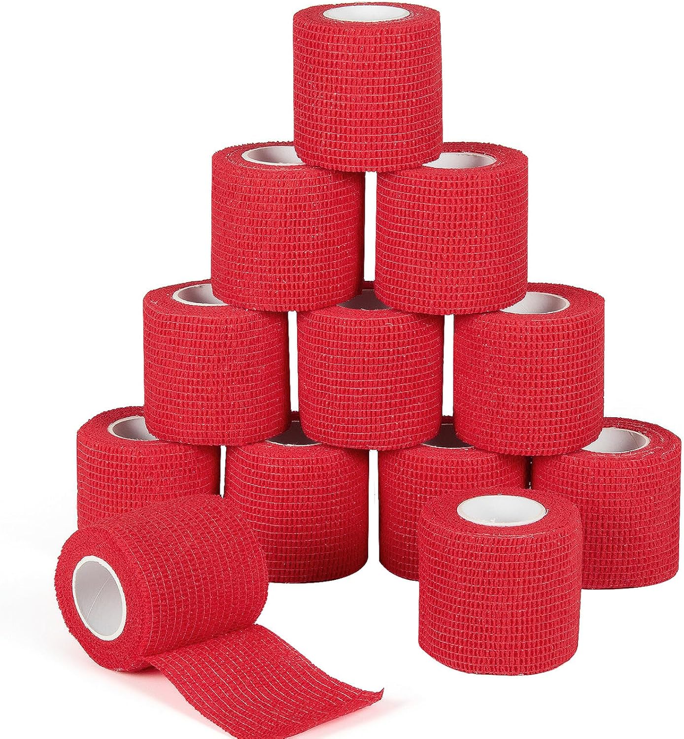 12Pcs 2”x 5 Yards Self Adhesive Bandage Wrap Elastic Bandage Wrap Self Adherent Cohesive Wrap Bandages for Wrist Ankle Vet Tape for Dogs Athletic Swelling Sprains Tape Grip Cover (Red)