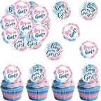 48 Pack Edible Boy or Girl Cupcake Toppers Wafer Paper Gender Reveal Cupcake Picks Baby Shower Cake Decor for Gender Reveal Party Cake Decorations Supplies