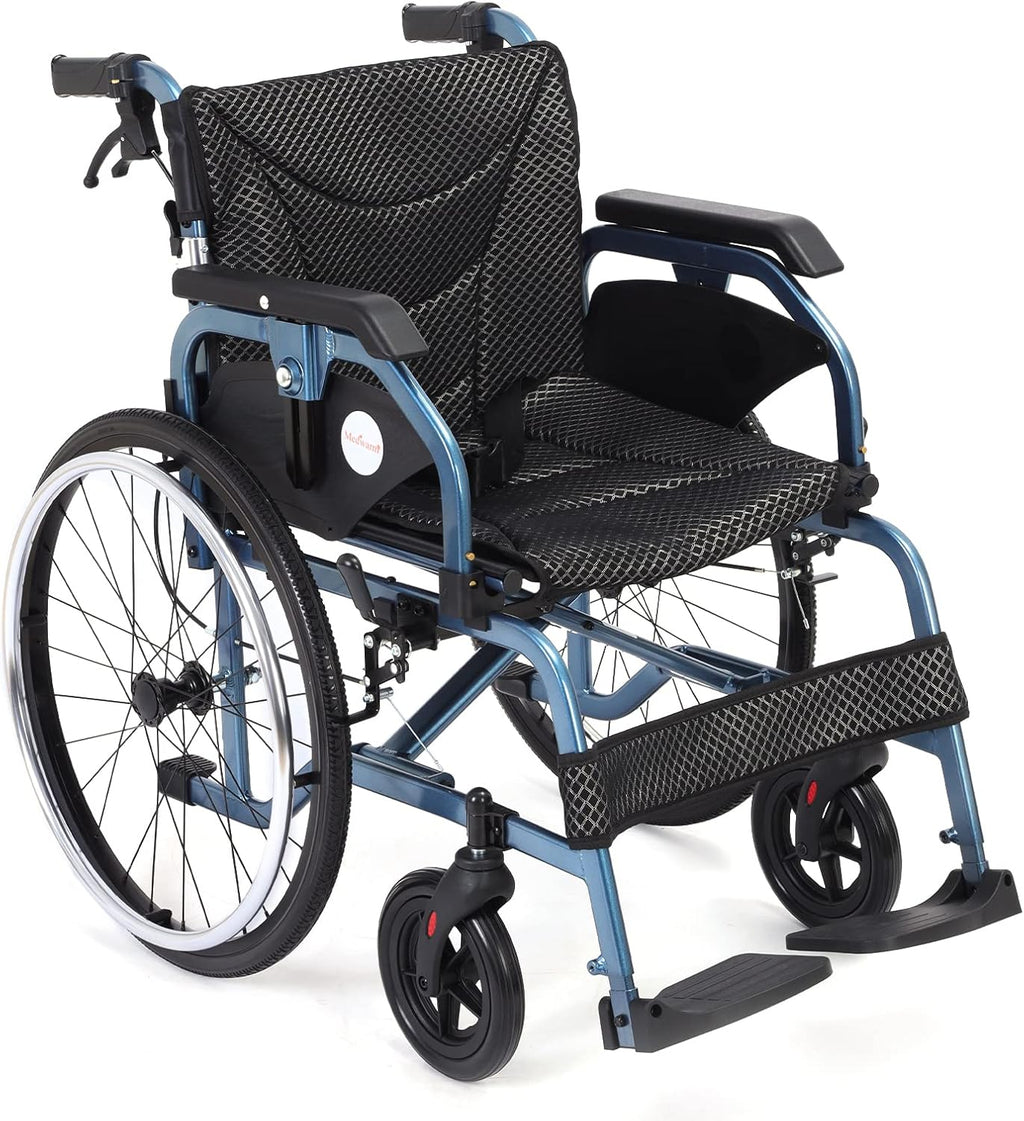 Medwarm Foldable Lightweight Wheelchairs with Handbrakes for Adults, Weights Only 30 lbs, Transport Wheelchairs with Flip Up & Height Adjust Armrest (22inch Rear Wheel)