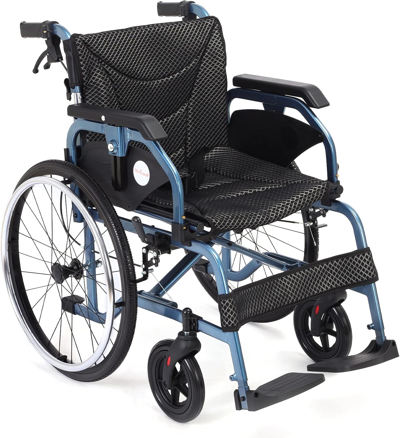 Medwarm Foldable Lightweight Wheelchairs with Handbrakes for Adults, Weights Only 30 lbs, Transport Wheelchairs with Flip Up & Height Adjust Armrest (22inch Rear Wheel)