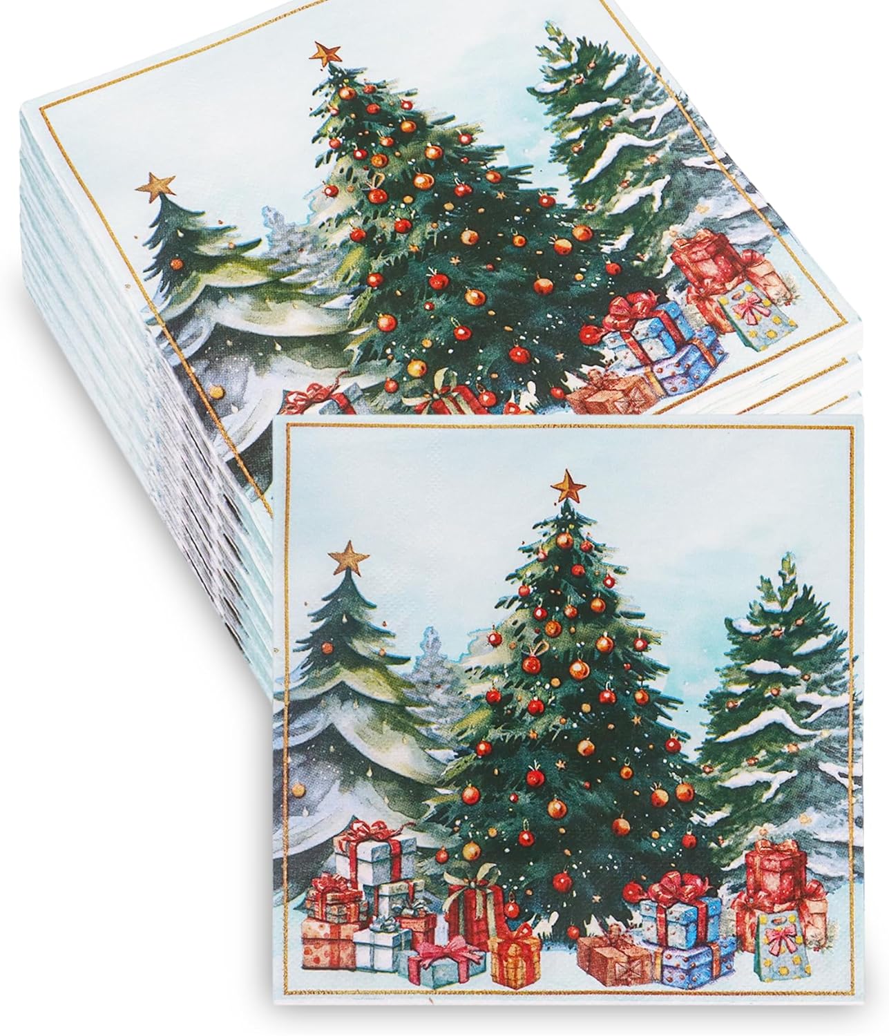 50Pcs Christmas Paper Napkins Disposable Xmas Tree Napkin 2 Ply Christmas Luncheon Dinner Napkin for Winter Xmas Holiday Party Supply