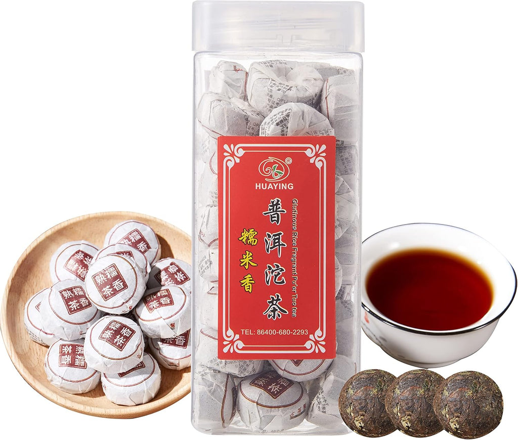 HUAYING Pu-erh Tea, Ripe Puerh Mini Tea Cake with Glutinous Rice Fragrant, Loose Leaf Tea (8.47 Ounce/240g)