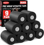 9 Pack Pre Wrap Athletic Tape, 2.76 Inch x 11 Yards Prewrap Tape for Hair Soccer, Pre Wrap Foam Underwrap Tape, Soccer Pre Wrap Tape, Prewrap Tape for Hair, Wrists, Hands, Ankles, Knees - Black